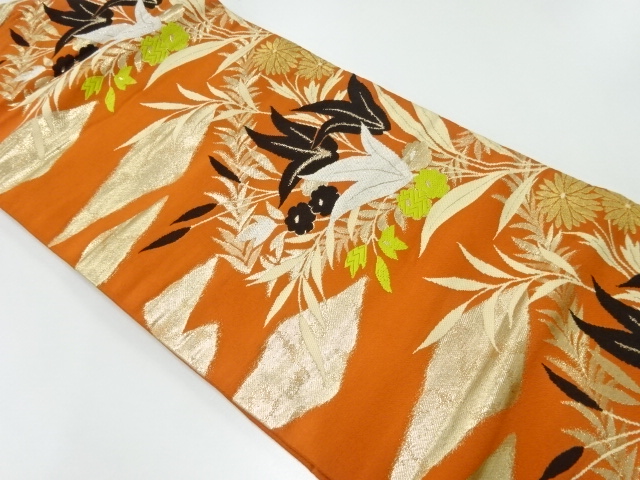 アンティーク　草花模様織出し名古屋帯（着用可）